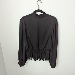 NWT Hyvfe Women's Semi-Sheer Long Sleeve Black Blouse, Medium